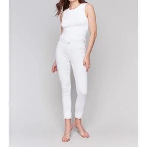 NEW CHARLIE B slanted fringe detail ankle pants in blanc/white 002